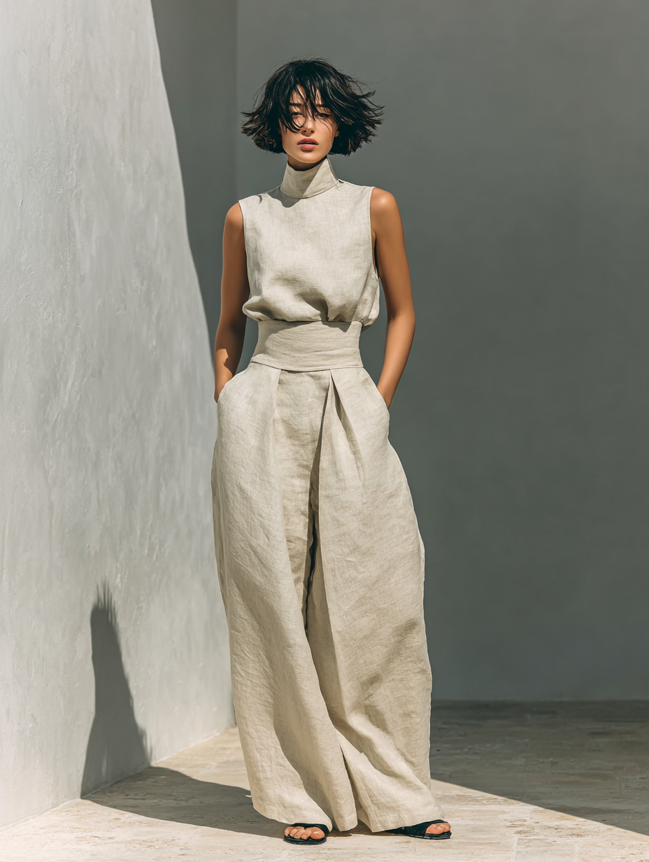 Maria™ | Complete Set with Tank Top and Wide-Leg Trousers in Cotton and Linen