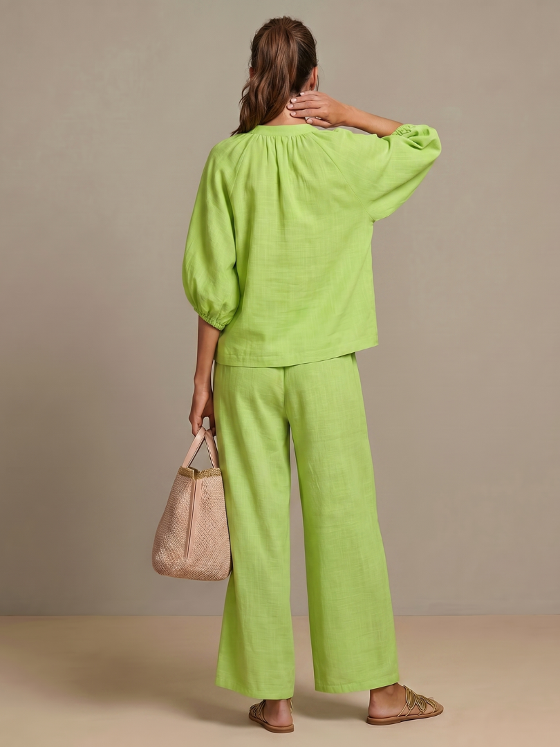 Natalia | Zip Blouson Top and Wide-Leg Trousers