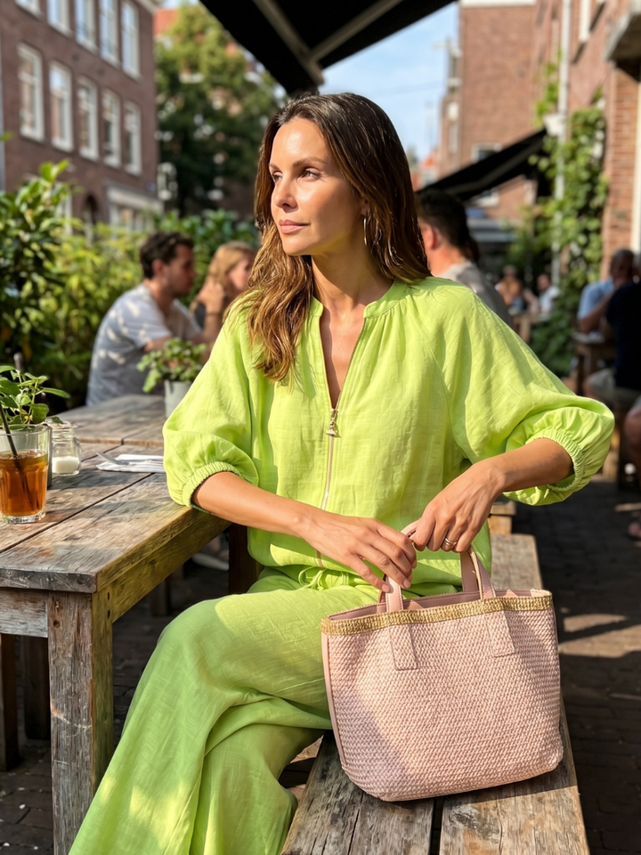 Natalia | Zip Blouson Top and Wide-Leg Trousers