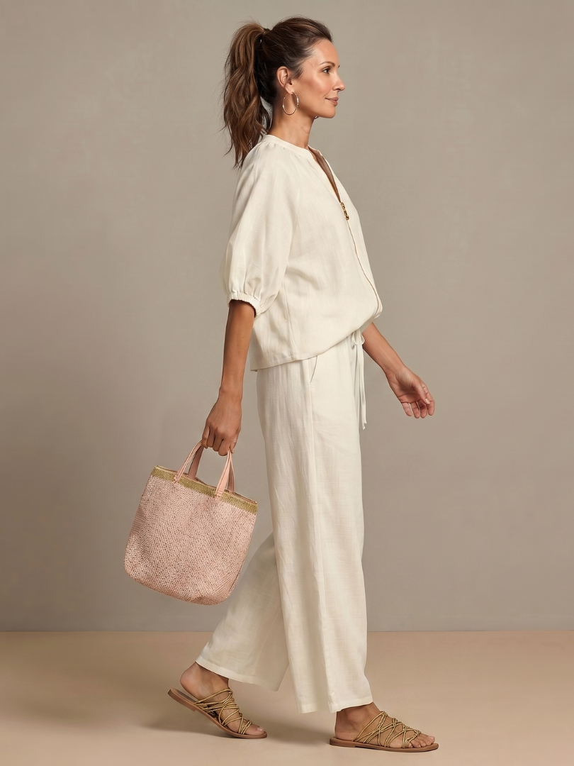 Natalia | Blouson Zip Front Top and Wide-Leg Trousers