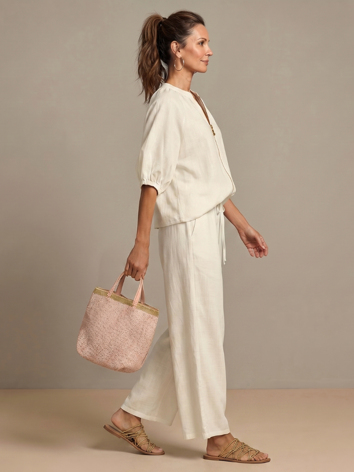 Natalia | Zip Blouson Top and Wide-Leg Trousers