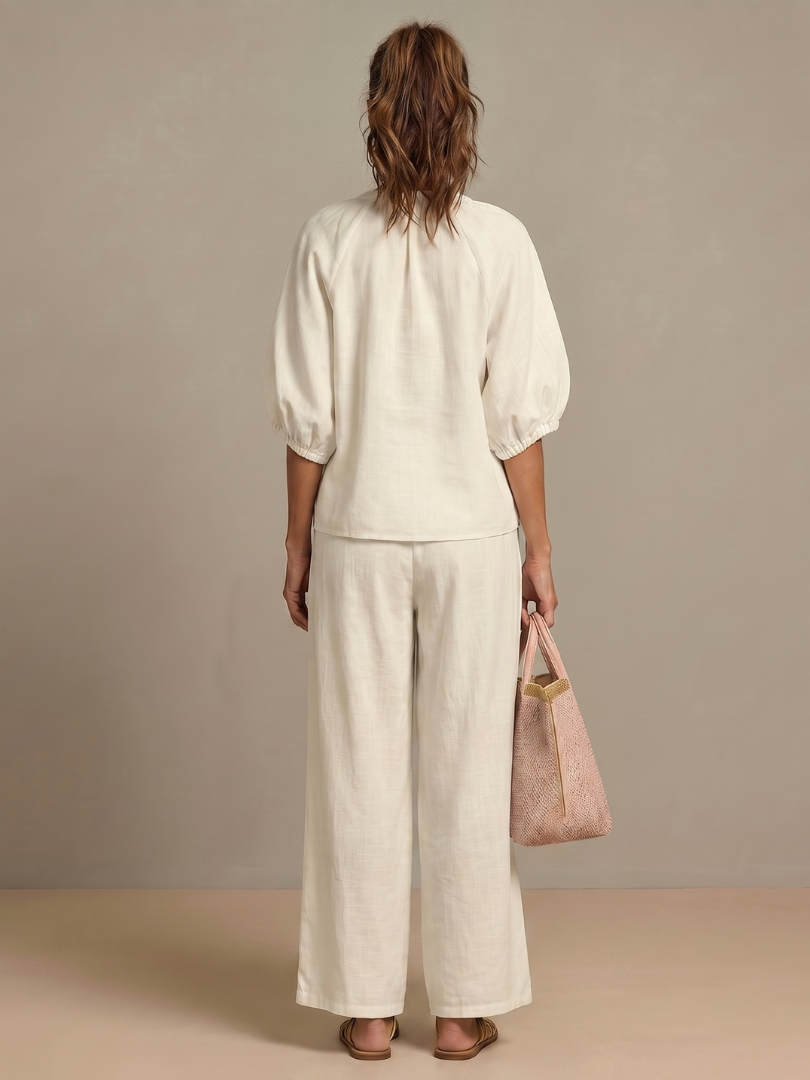 Natalia | Blouson Zip Front Top and Wide-Leg Trousers