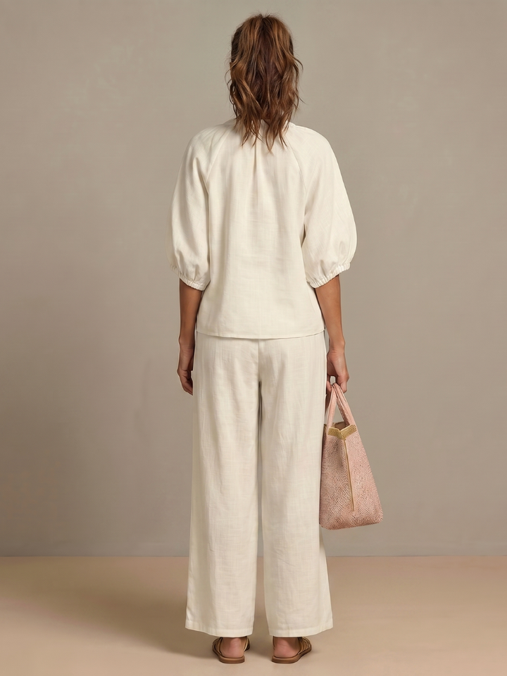 Natalia | Blouson Zip Front Top and Wide-Leg Trousers