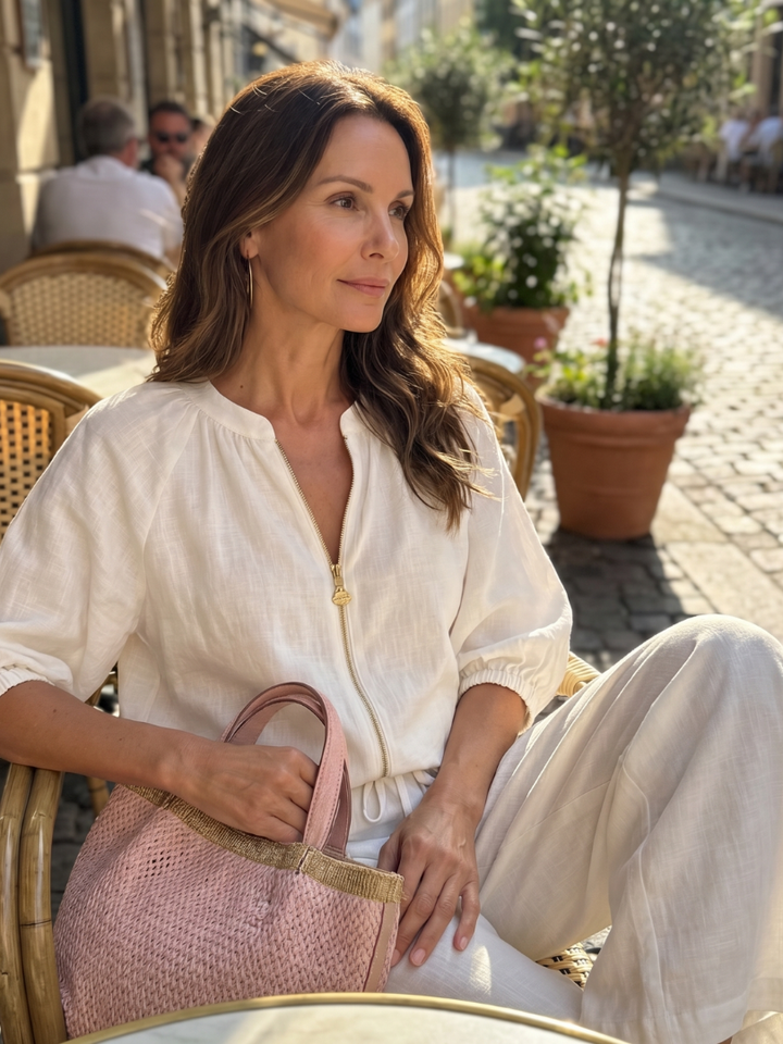 Natalia | Blouson Zip Front Top and Wide-Leg Trousers