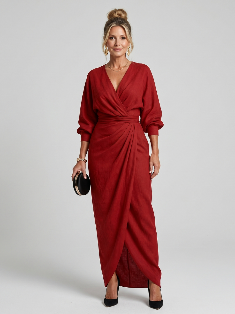 Fable | Long-Sleeve V-Neck Midi Dress