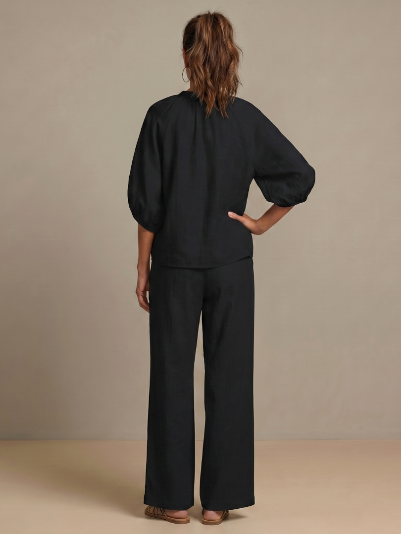 Natalia | Zip Blouson Top and Wide-Leg Trousers