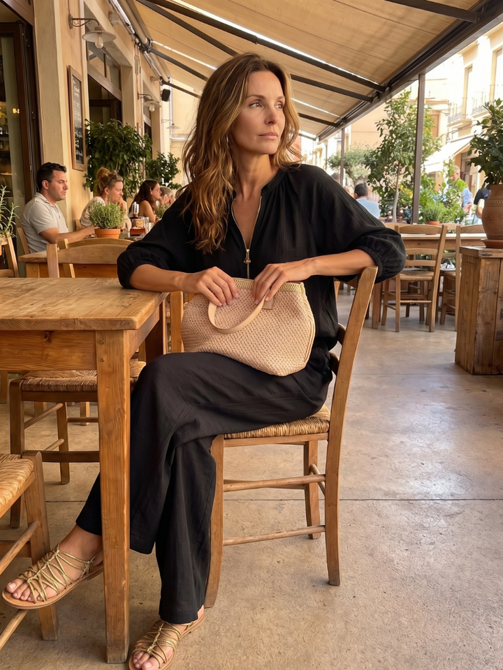 Natalia | Zip Blouson Top and Wide-Leg Trousers