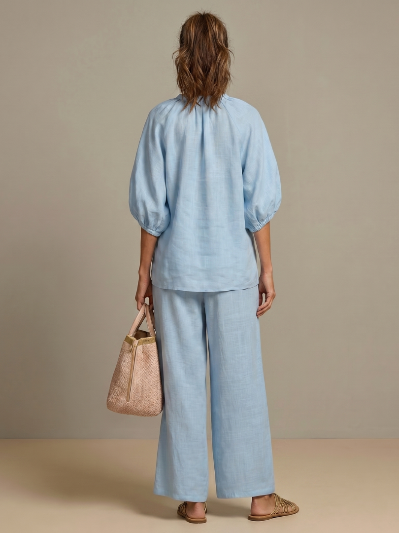 Natalia | Blouson Zip Front Top and Wide-Leg Trousers