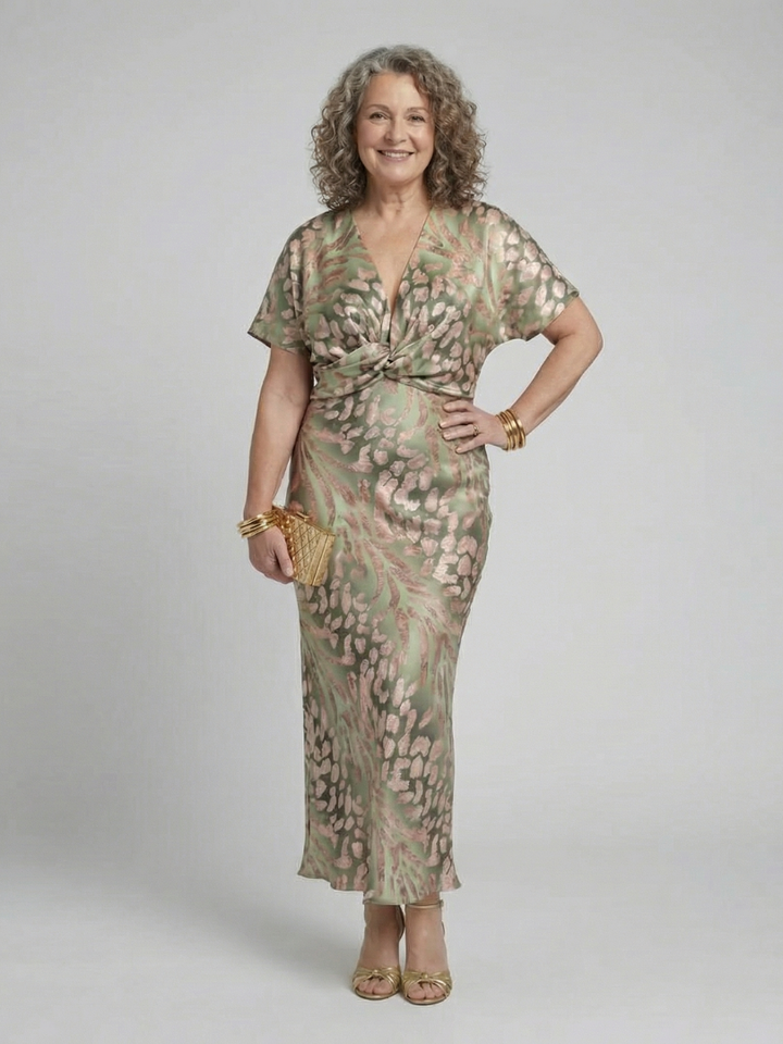 Stella & Grace™ | Abstract Print V-Neck Midi Dress