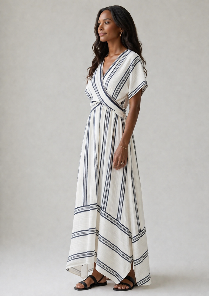 Thalassa | Short-Sleeve V-Neck Wrap Midi Dress