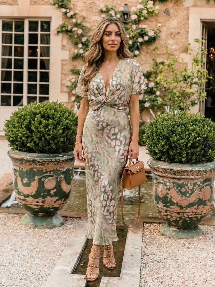 Stella & Grace™ | Abstract Print V-Neck Midi Dress