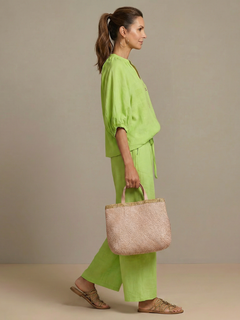 Natalia | Blouson Zip Front Top and Wide-Leg Trousers