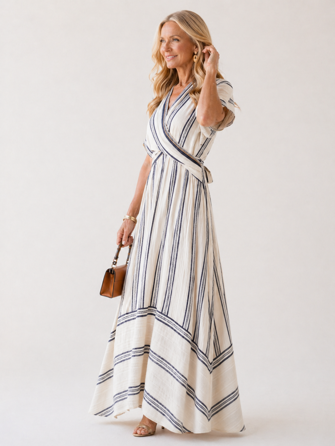 Thalassa | Short Sleeve V-Neck Wrap Midi Dress