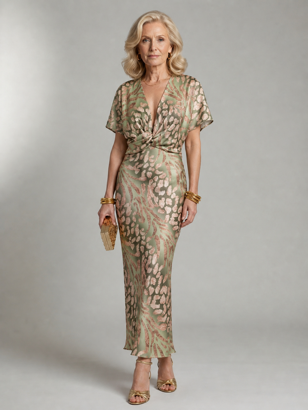 Stella & Grace™ | Abstract Print V-Neck Midi Dress