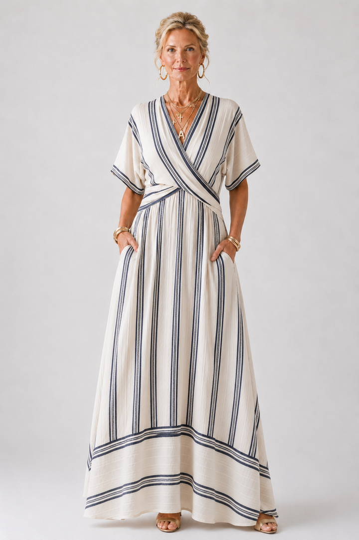 Thalassa | Short Sleeve V-Neck Wrap Midi Dress