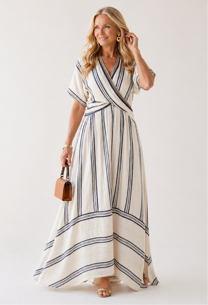 Thalassa | Short-Sleeve V-Neck Wrap Midi Dress