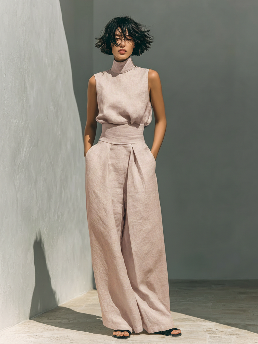 Maria™ | Complete Set with Tank Top and Wide-Leg Trousers in Cotton and Linen