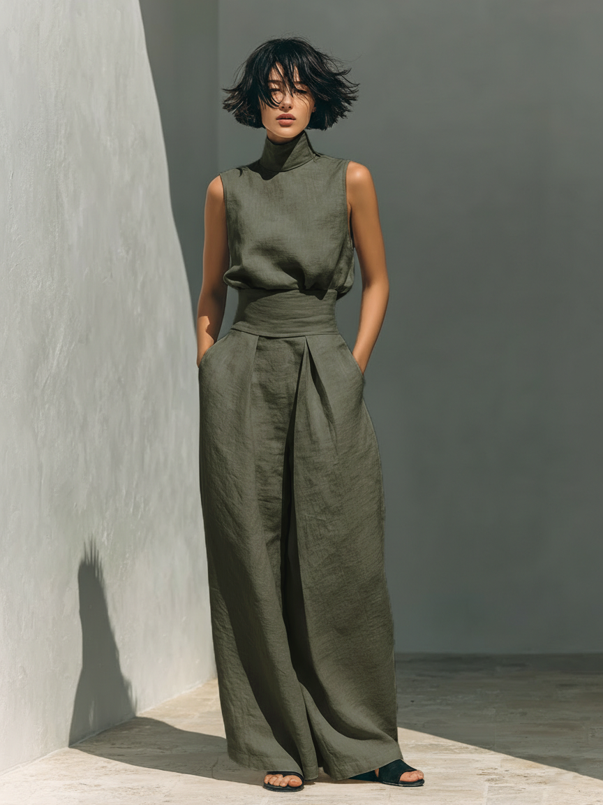 Maria™ | Complete Set with Tank Top and Wide-Leg Trousers in Cotton and Linen