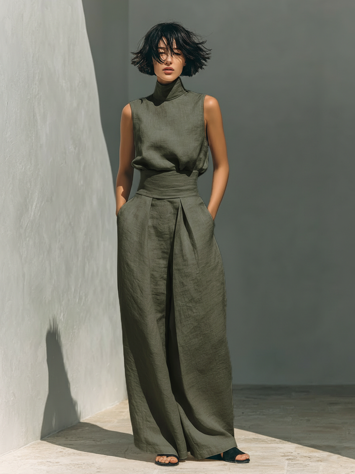 Maria™ | Complete Set with Tank Top and Wide-Leg Trousers in Cotton and Linen