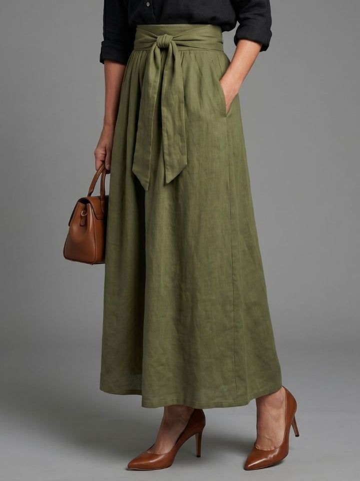 Vera | Two-Piece Black Blouse and Olive Green Midi Skirt Set
