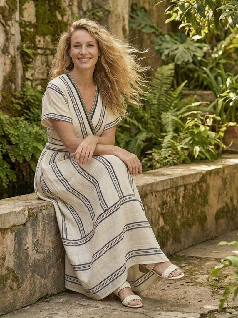 Thalassa | Short Sleeve V-Neck Wrap Midi Dress