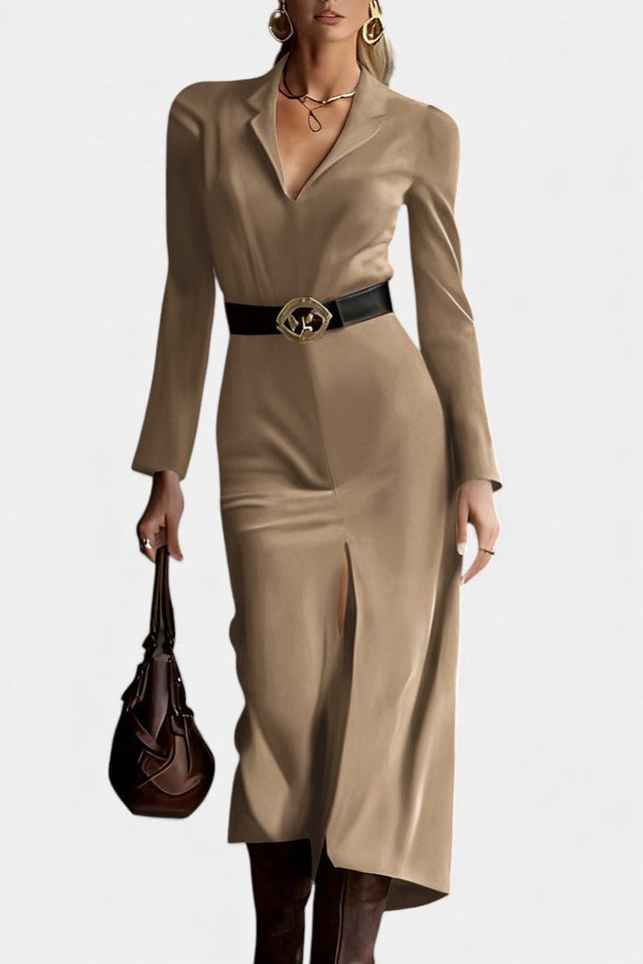 Julia™ Retro Western Style Faux Suede Split Dress with Belt