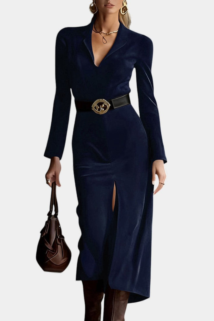 Michelle™ Midi Split Dress in Synthetic Suede Retro Western Style
