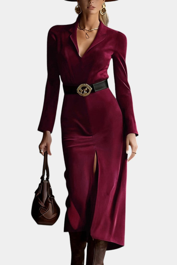 Michelle™ Midi Split Dress in Synthetic Suede Retro Western Style